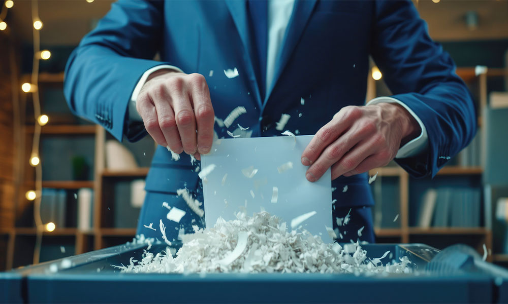 Man shredding documents to conceal or destroy a family member’s will
